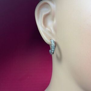 ATI Sterling Silver half hoop earrings with clear stones. 5/8 inch diameter